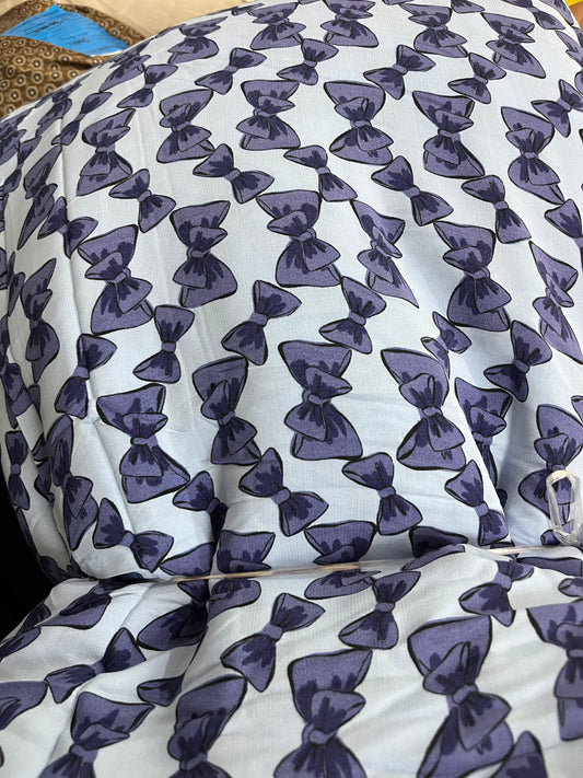 Buy Viscose Crepe Blue Bow Fabric - MAF 
