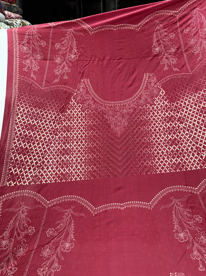 Buy Premium Poplin Maroon Floral Cutwork Embroidery Panel Fabric