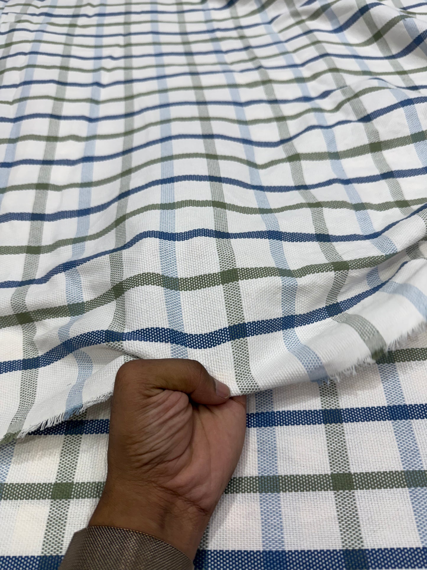 Buy Thick Cotton White Base Blue Check Fabric