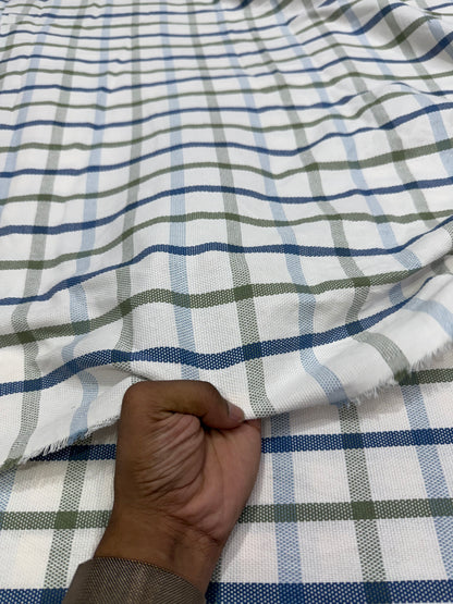 Buy Thick Cotton White Base Blue Check Fabric