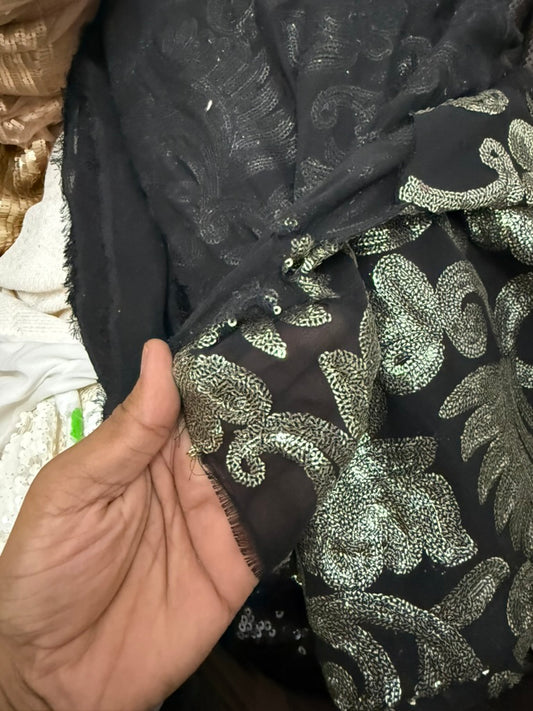 Buy Sequins Gold Black Pattern Fabric