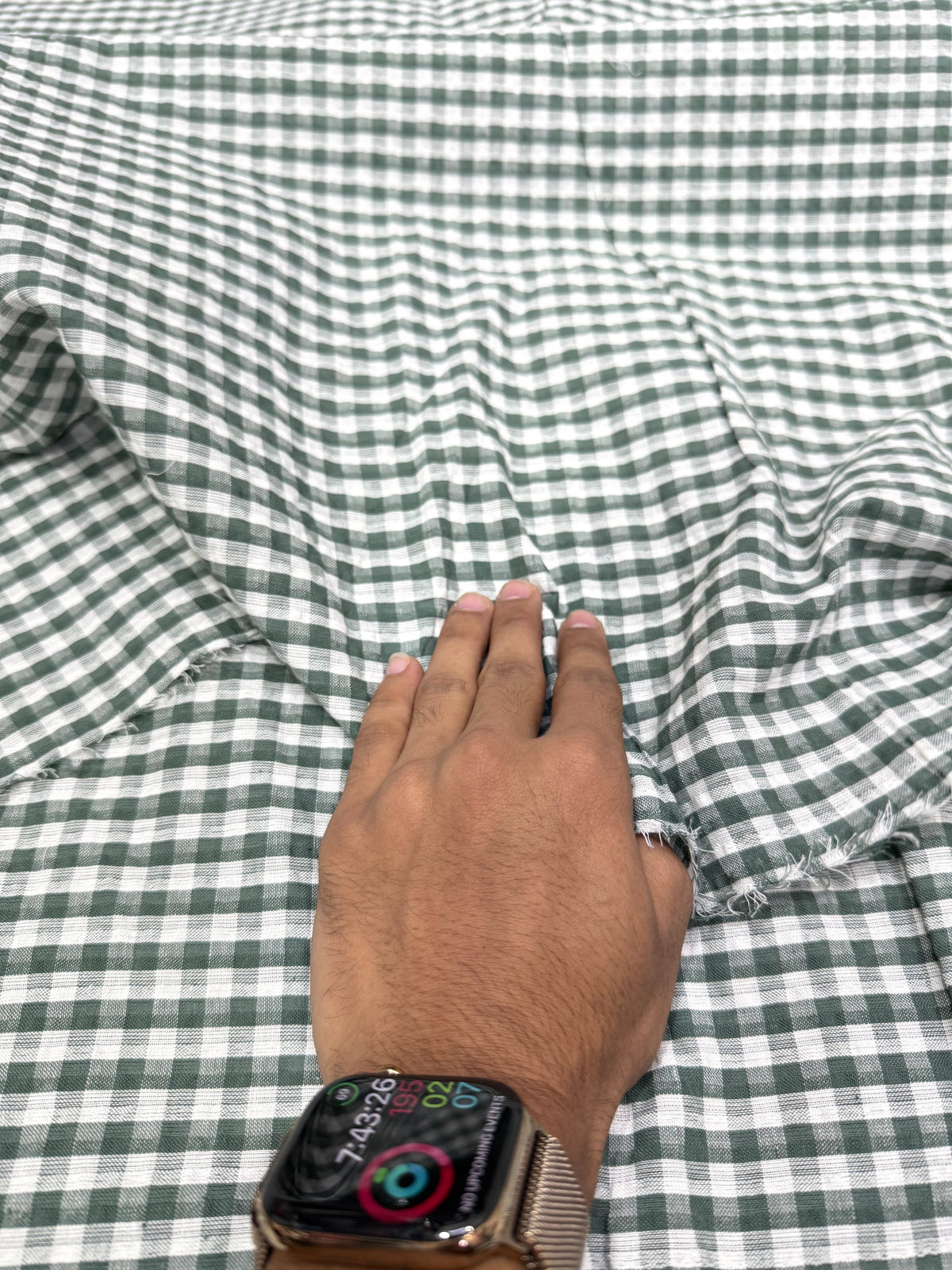 Buy Premium Seersucker Dark Green Gingham Check Fabric