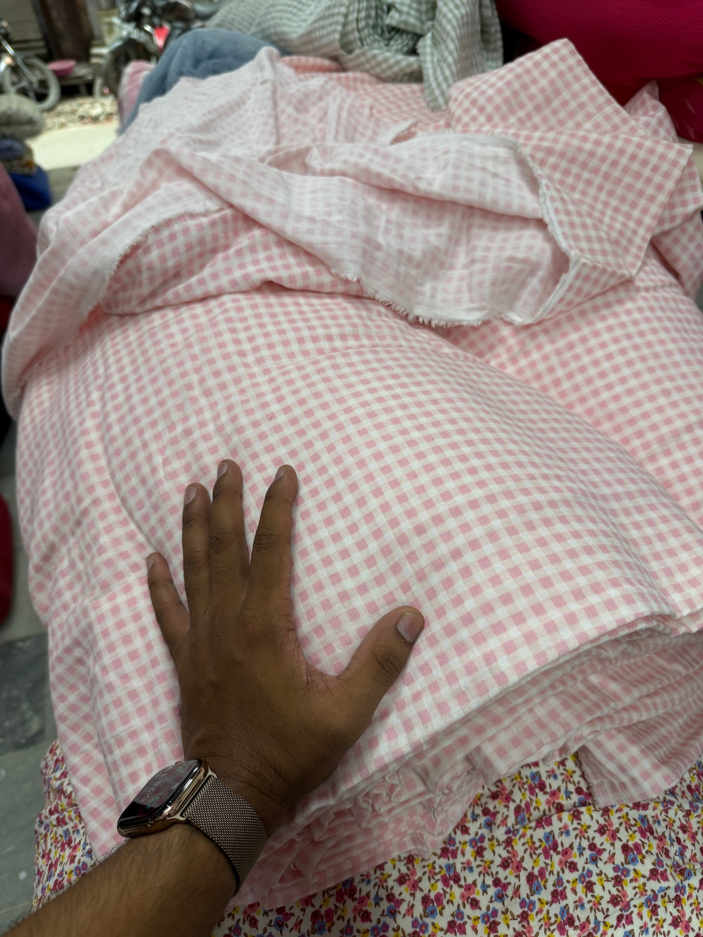 Buy Soft Cotton Double Cloth Baby Pink Check Fabric