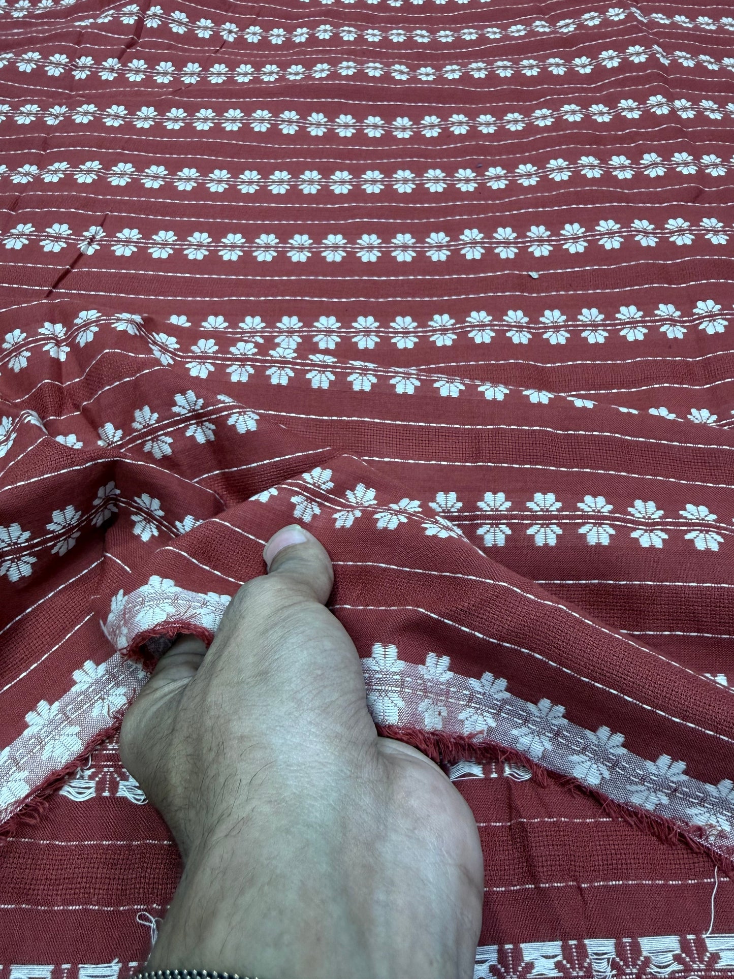 Buy Cotton Jacquard Rust Line Work Fabric