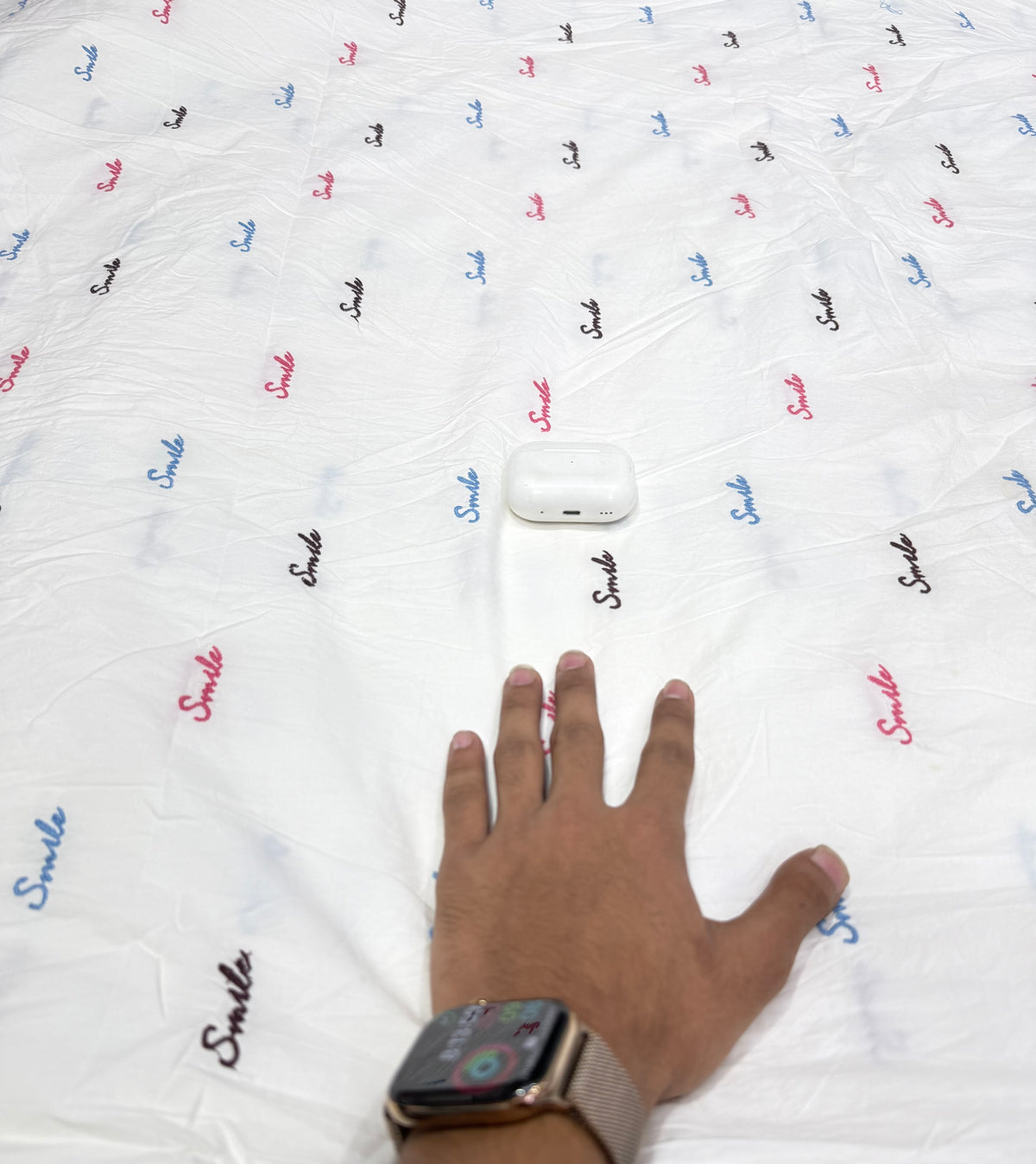 Buy Cotton Poplin White Multicolor Smile Text Embroidery Fabric