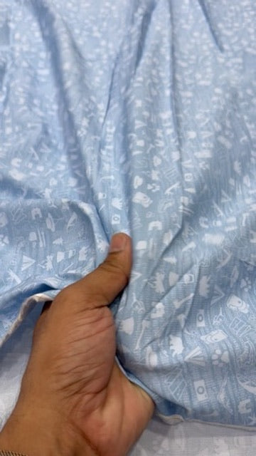 Buy Cotton Poplin Blue Base White Kids Printed Fabric