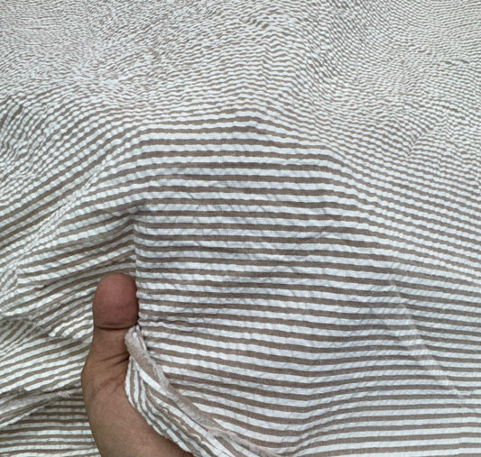 Buy Premium Cotton Seersucker Taupe White Stripe Fabric