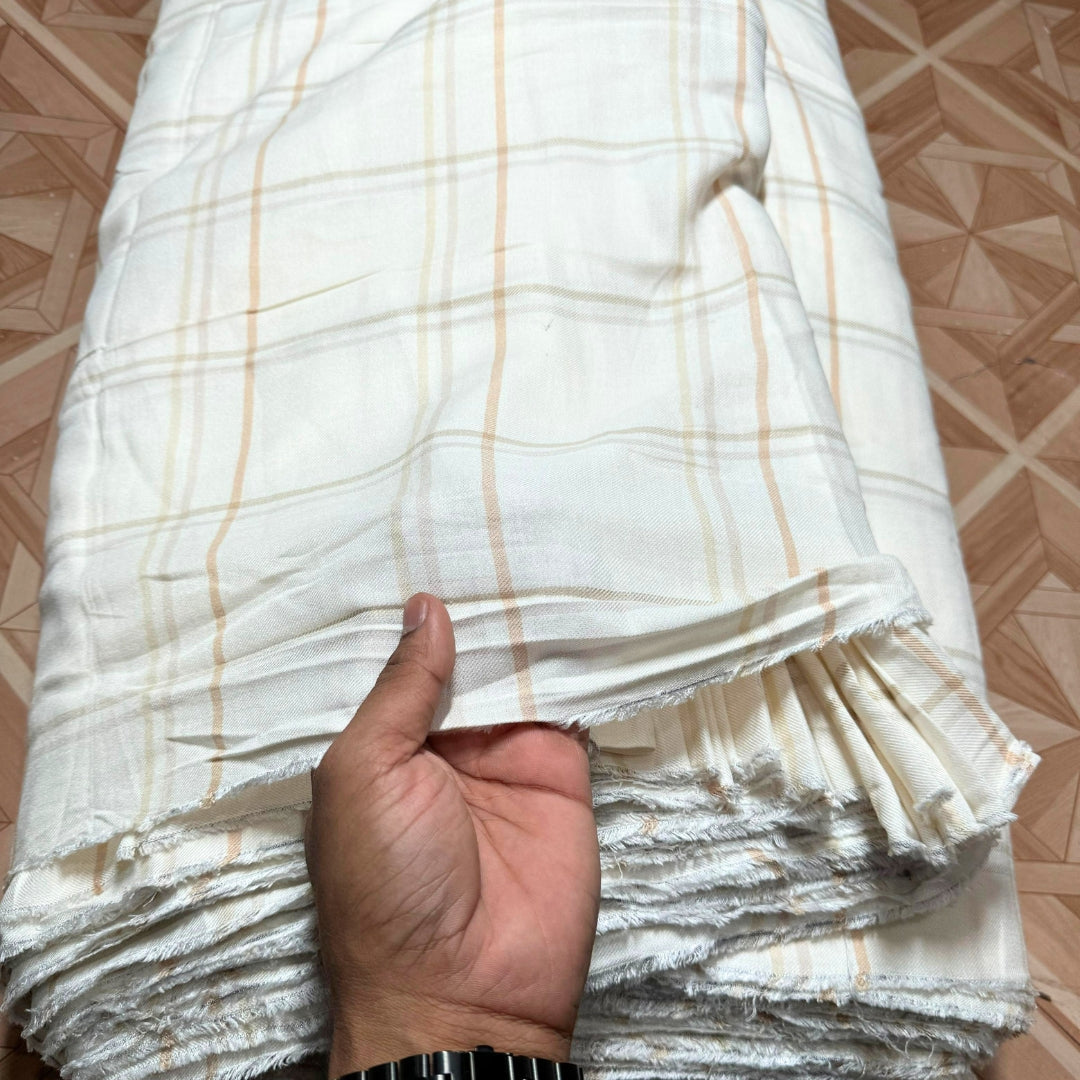 Woollen Pashmina White & Yellow Check Shirting Fabric - MAF 
