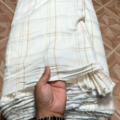 Woollen Pashmina White & Yellow Check Shirting Fabric - MAF 