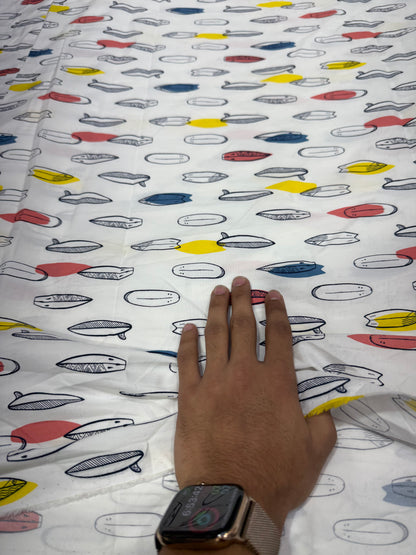 Buy Poplin White Multicolor Feather Doodle Print Fabric