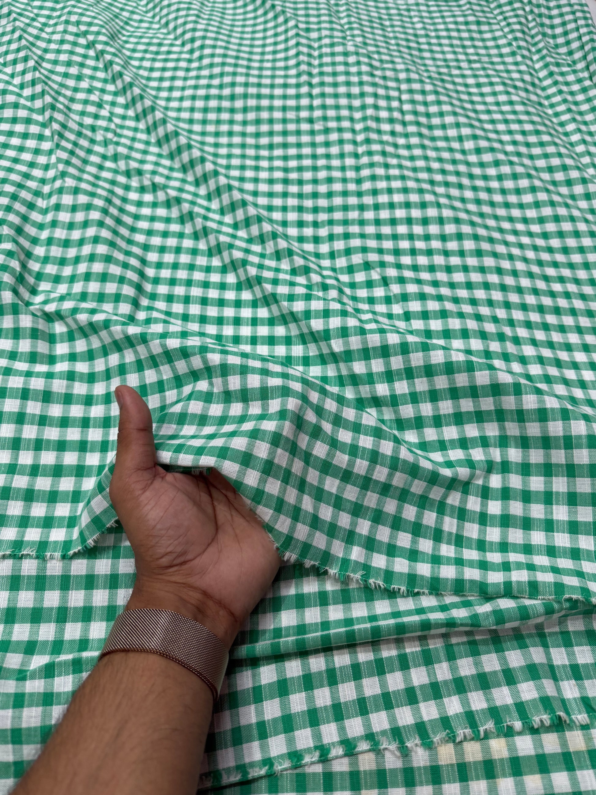 Buy Cotton Linen Green Check Fabric - MAF 