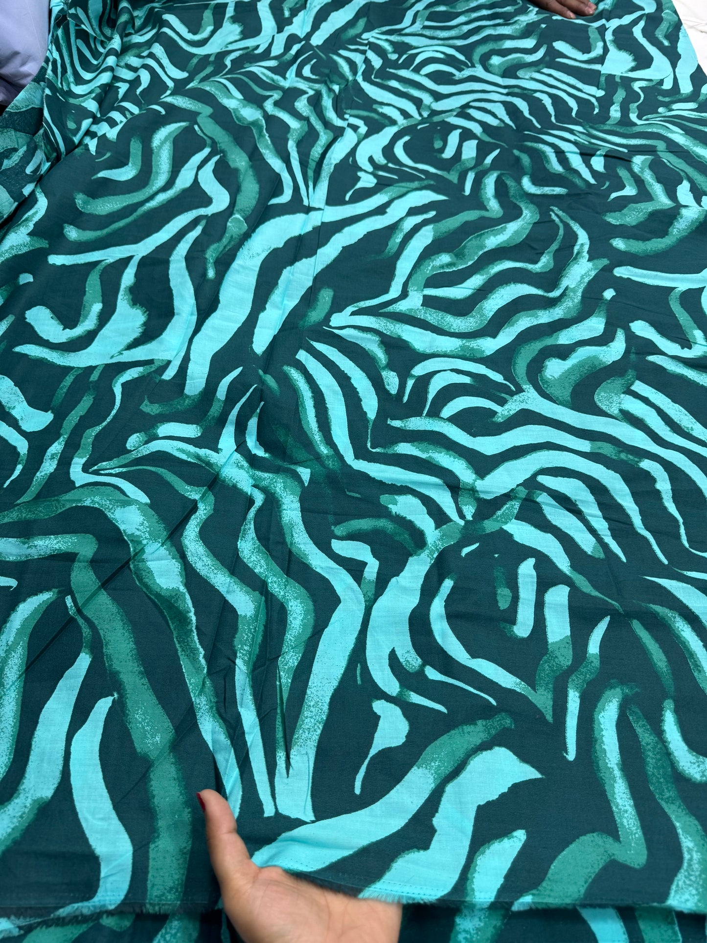 Buy Mul Cotton Bottle Green Leafy Leaf Fabric