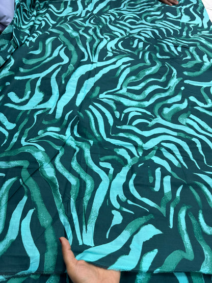 Buy Mul Cotton Bottle Green Leafy Leaf Fabric