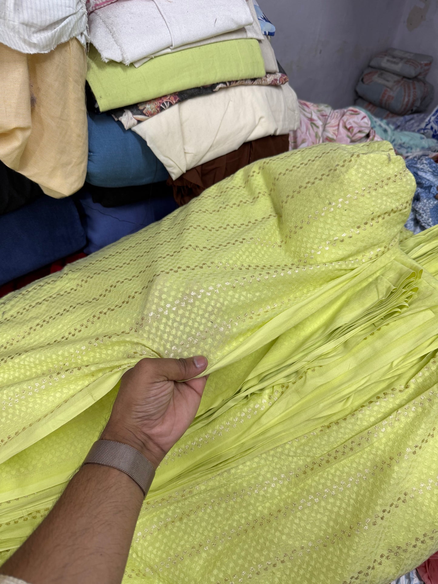 Buy Cotton Baby Green Jacquard Zari Fabric - MAF 