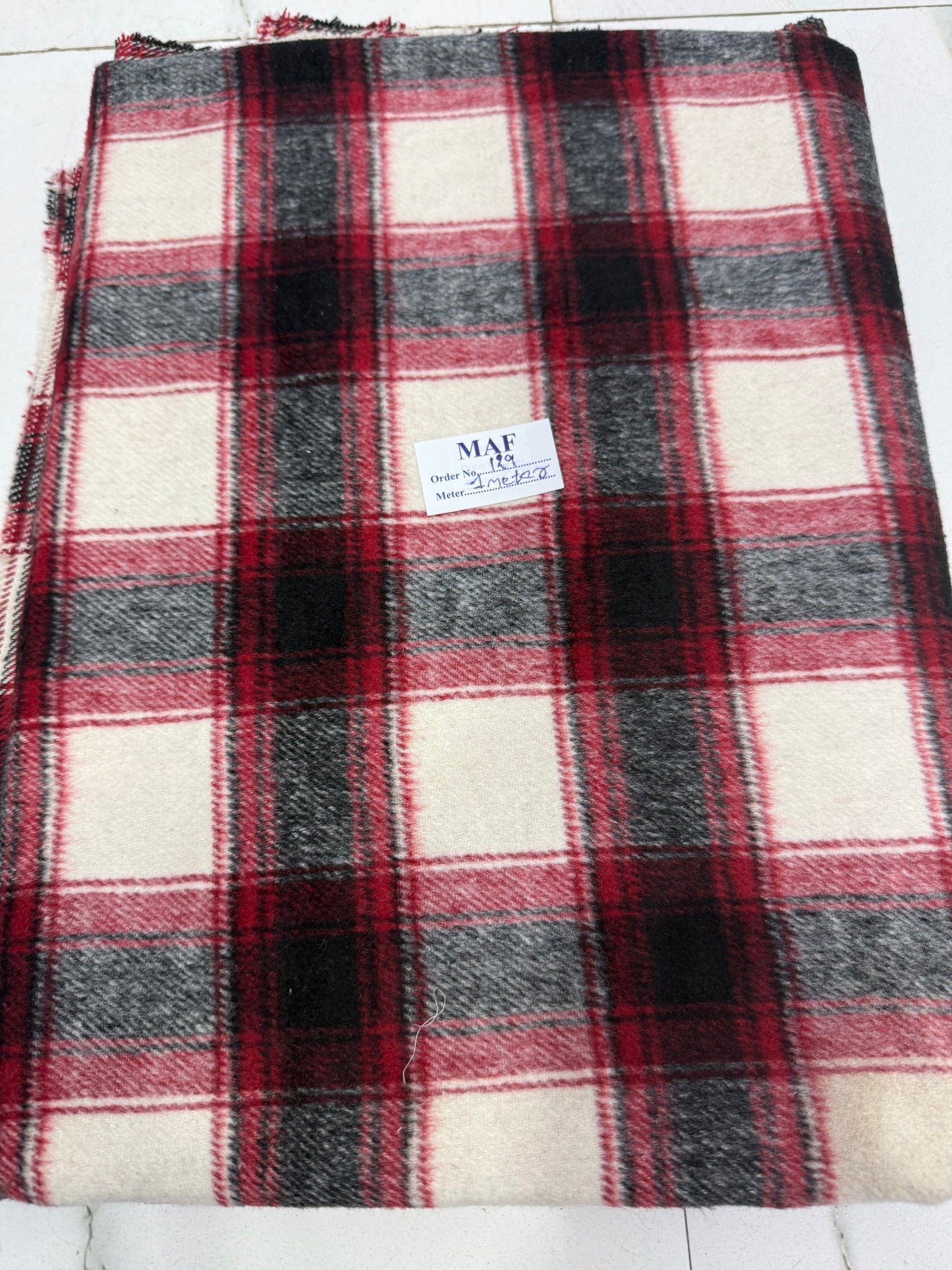 Buy Cutpiece Cotton Flannel Twill Ivory Maroon Black Check 1 Meter