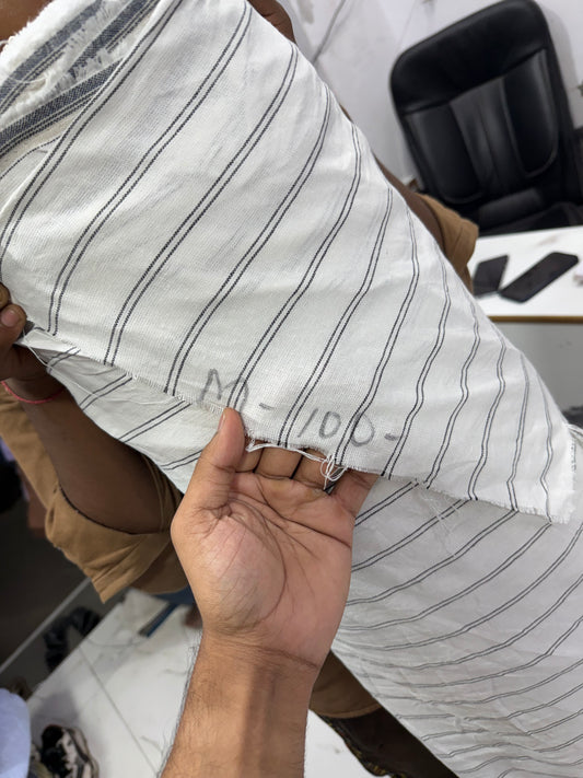 Buy Premium Pure Linen Dual Black Stripe Yarn Dyed Fabric