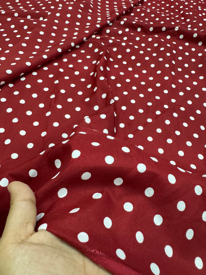 Buy Banana Crepe Wine Base Polka Dot Printed Fabric