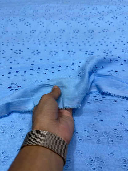Buy Cotton Hakoba Dust Blue Heavy Work Fan Design Fabric