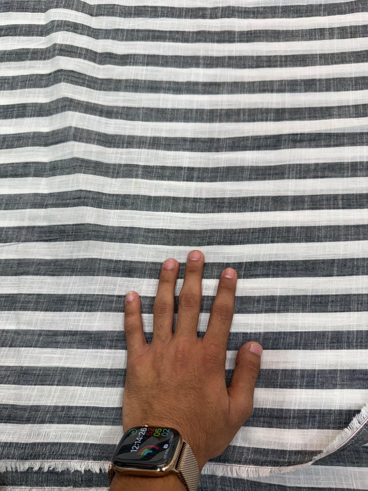 Buy Premium Cotton Linen Charcoal Grey Broad Stripe Fabric