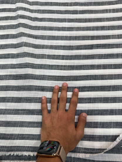 Buy Premium Cotton Linen Charcoal Grey Broad Stripe Fabric