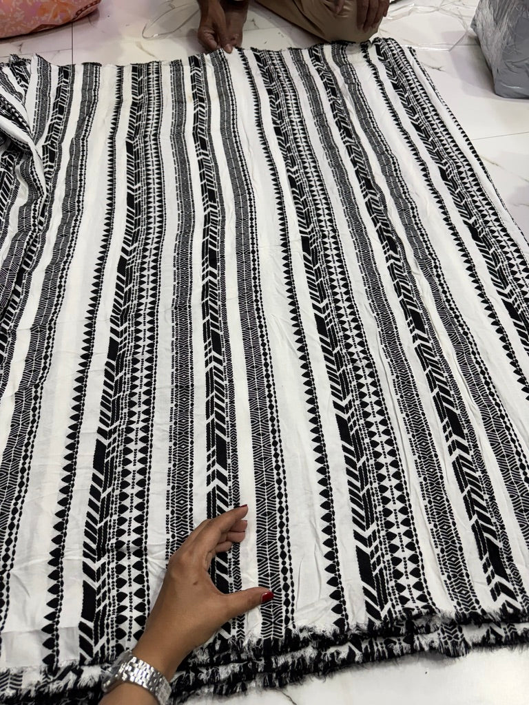 Buy Viscose Modal Jacquard Black Hand Work Fabric