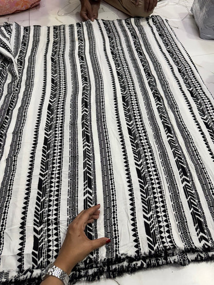 Buy Viscose Modal Jacquard Black Hand Work Fabric