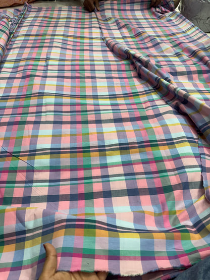 Buy Cotton Yarn Dyed Pink Mukti Checks Shirting Fabric