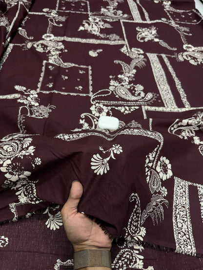 Buy Maroon Poplin Paisley Floral Print Fabric