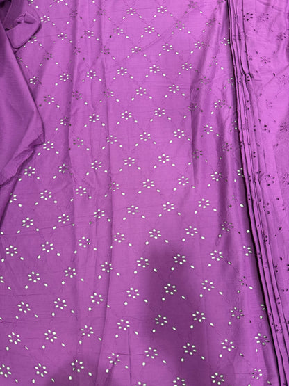 Buy Cotton Hakoba Purple Embroidery Flower Fabric