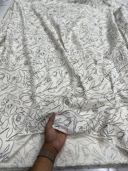 Buy Rare Cotton Linen One Line Rose Art Printed Fabric - MAF 