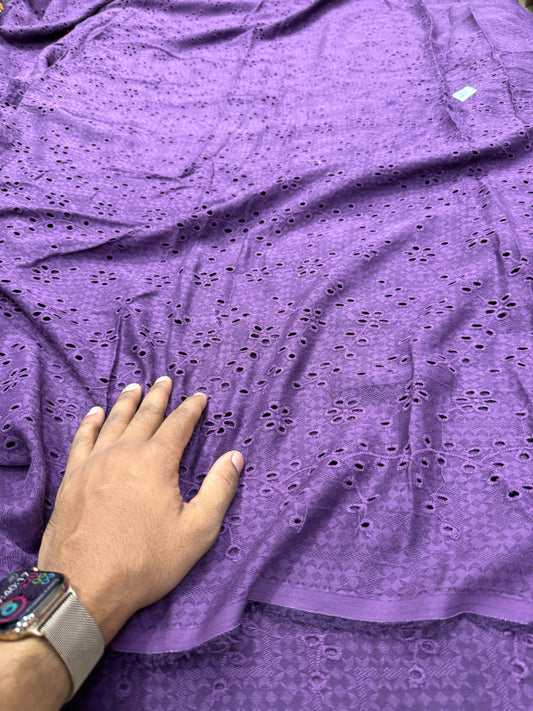 Buy Cotton Hakoba Purple Heavy Work Flower Fabric