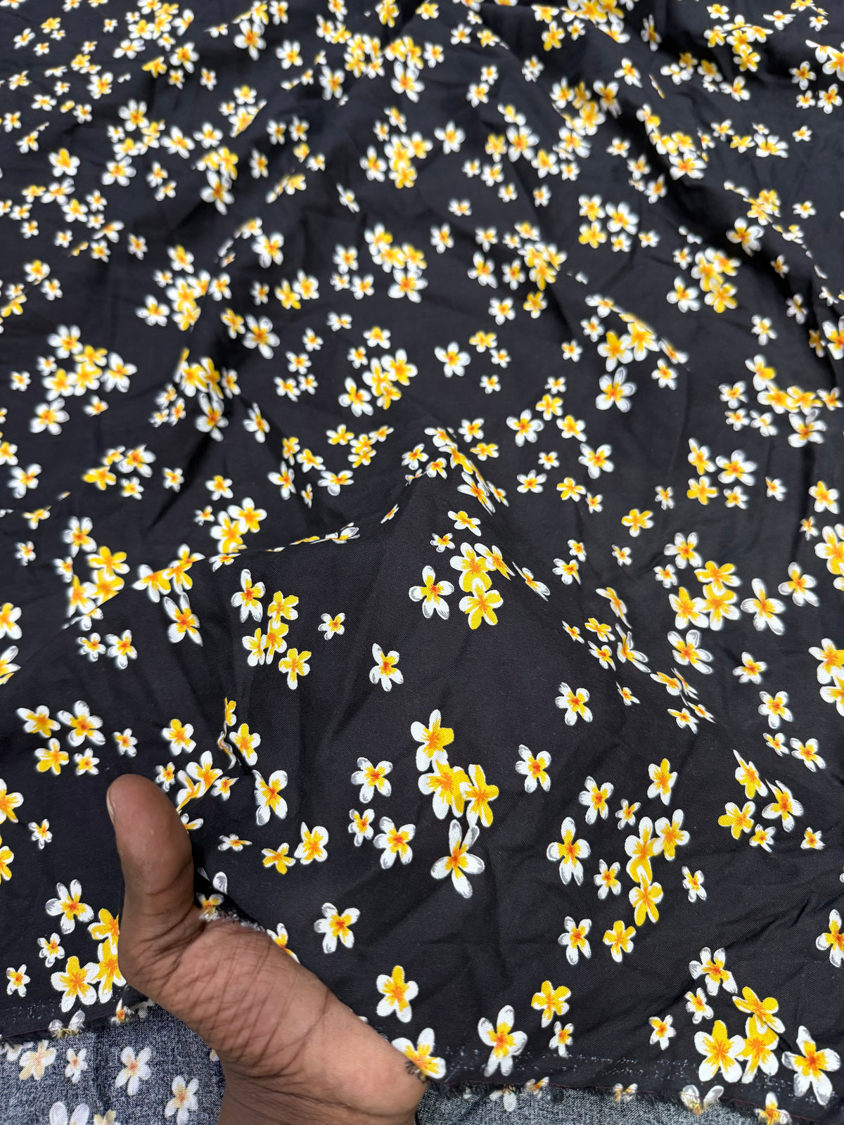 Buy Viscose Modal Black Base Yellow Summer Flower Printed Fabric