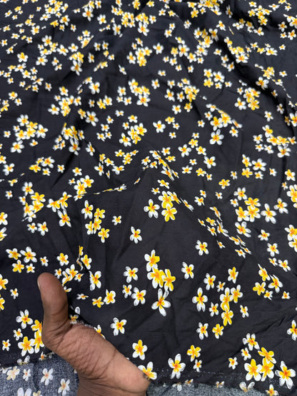 Buy Viscose Modal Black Base Yellow Summer Flower Printed Fabric