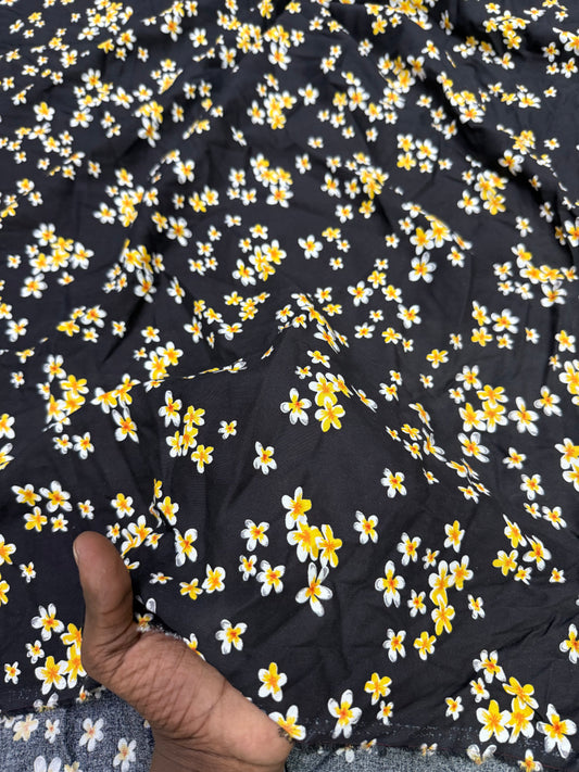 Buy Viscose Modal Black Base Yellow Summer Flower Printed Fabric