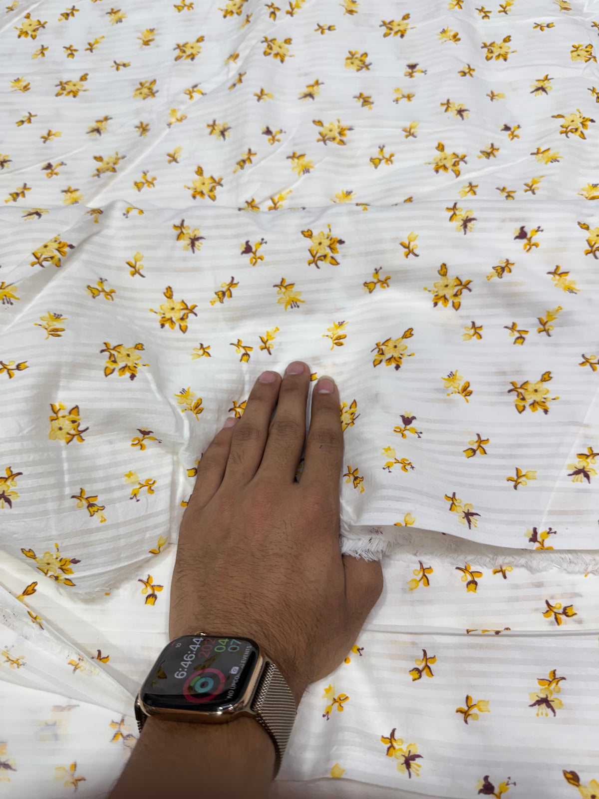 Buy Premium Seersucker Yellow Floral Stripe Fabric