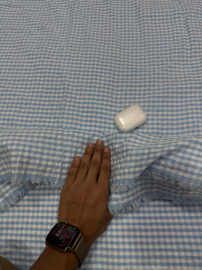 Buy Premium Seersucker White Blue Gingham Blush Checks Fabric