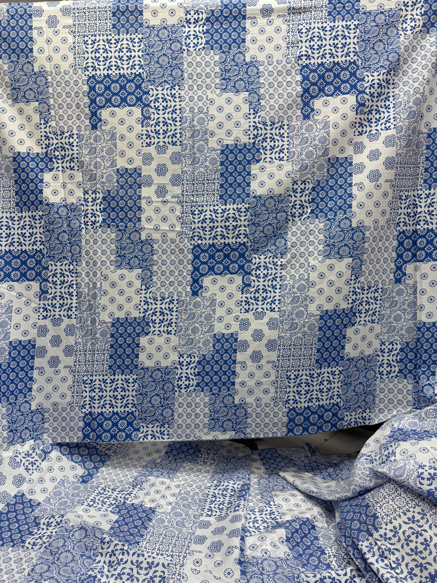 Buy Mul Cotton Multi Patch Blue Printed Fabric
