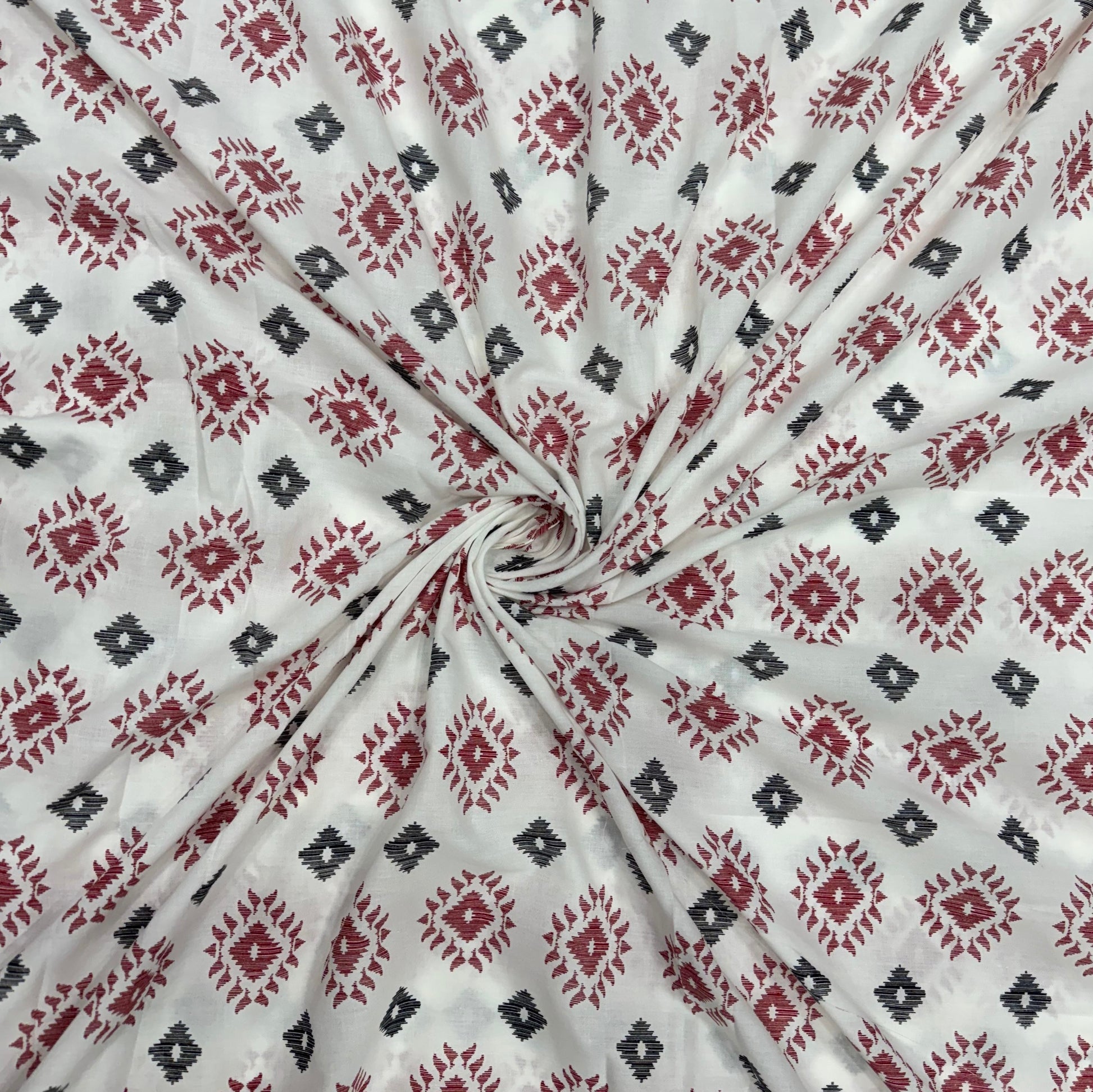 Buy Fine Premium Mul Cotton Red Diamond Block Fabric - MAF 