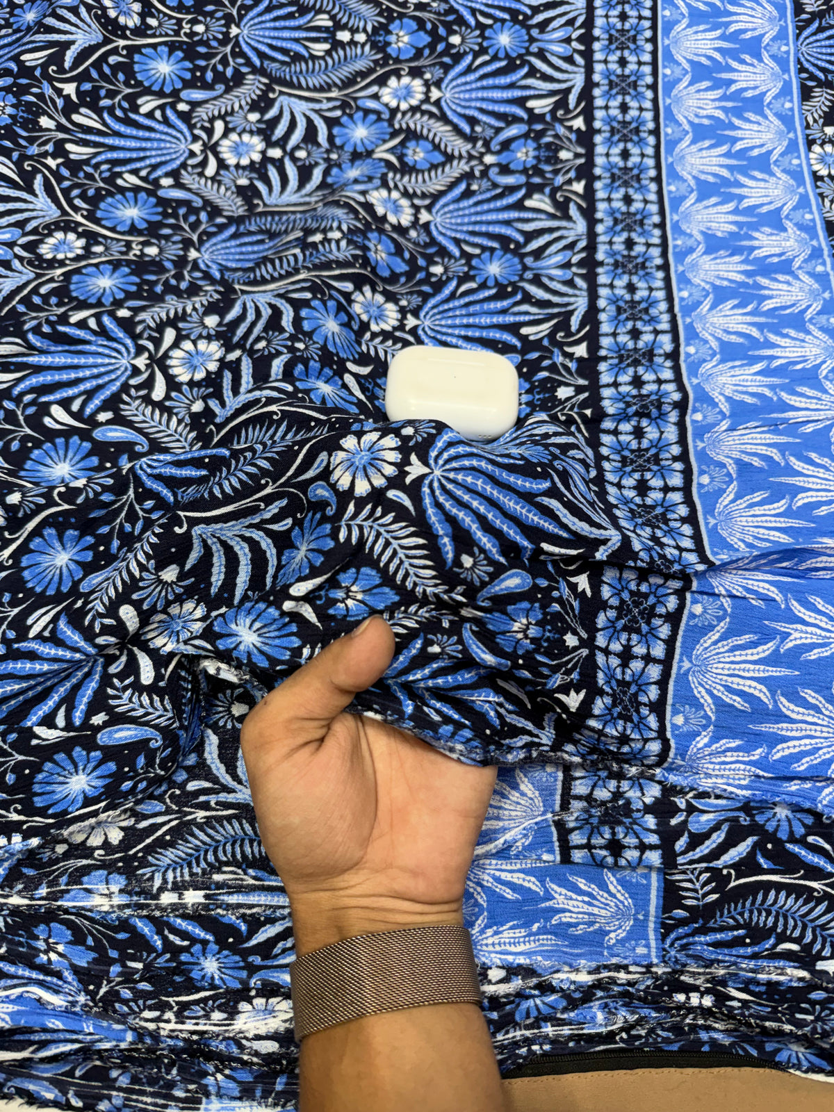 Buy Premium Viscose Rayon Rinkle Navy Blue Floral Print Fabric