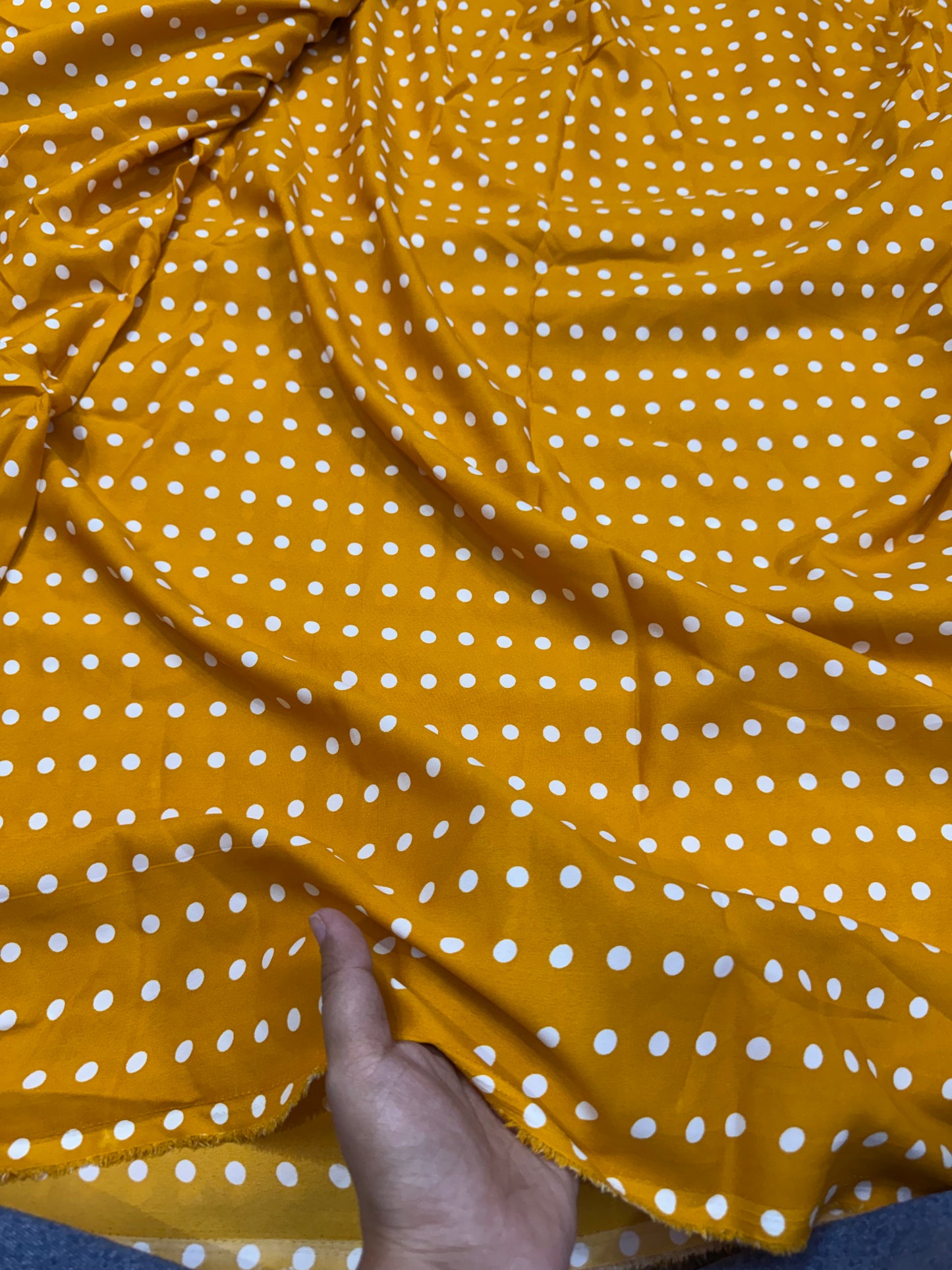 Buy Banana Crepe Yellow Base Polka Dot Printed Fabric