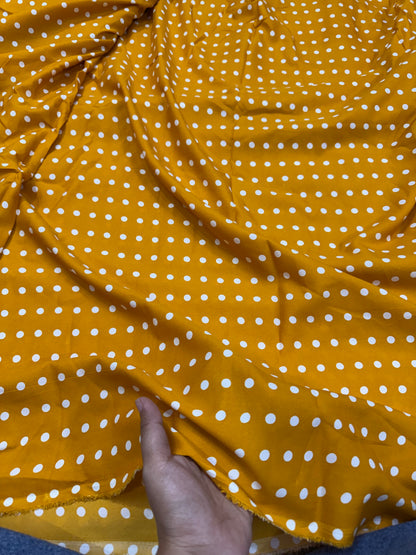 Buy Banana Crepe Yellow Base Polka Dot Printed Fabric
