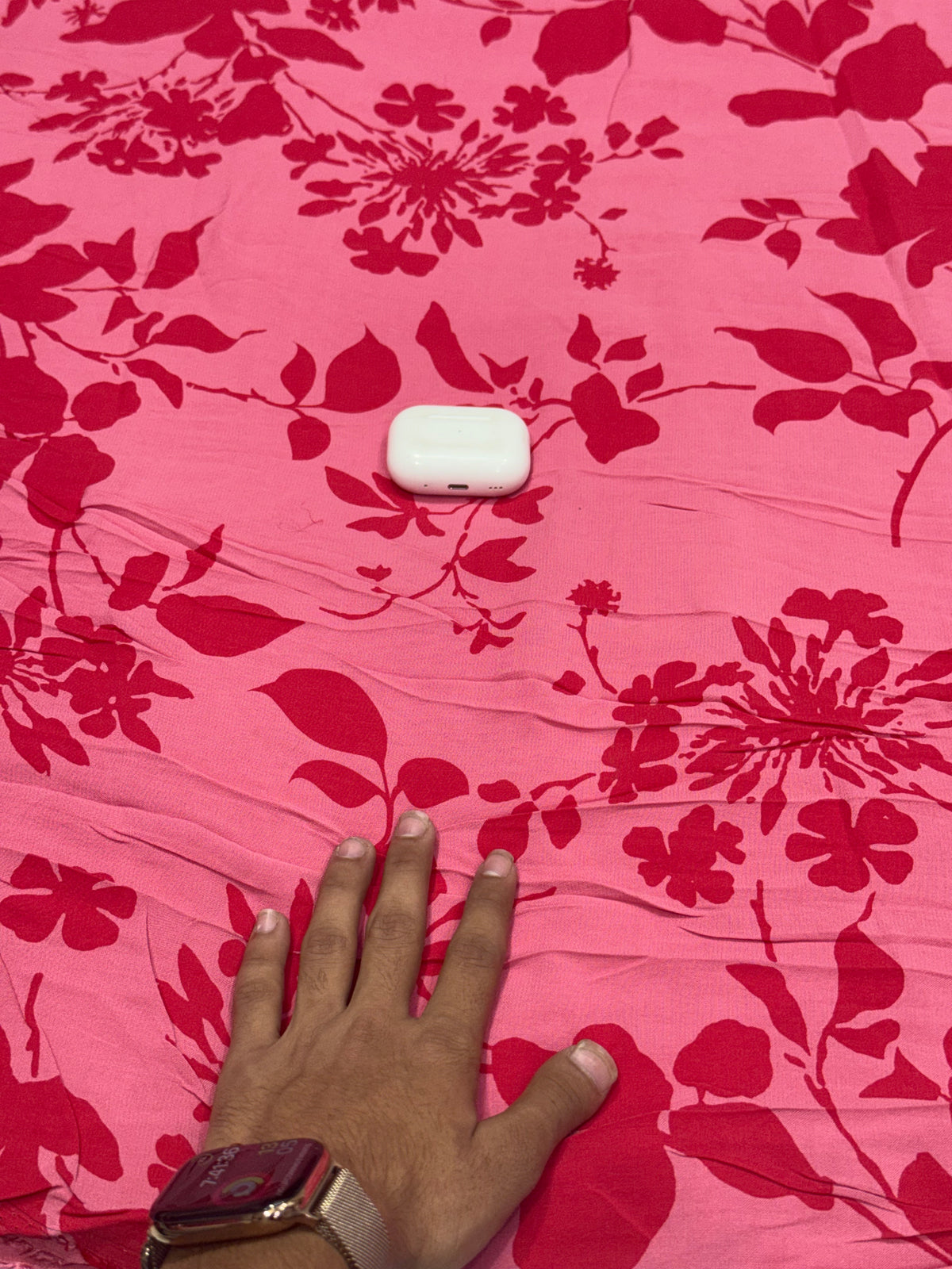 Buy Premium Viscose Crepe Printed Pink Maroon Floral Silhouette Fabric
