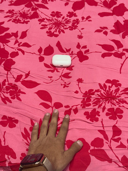 Buy Premium Viscose Crepe Printed Pink Maroon Floral Silhouette Fabric