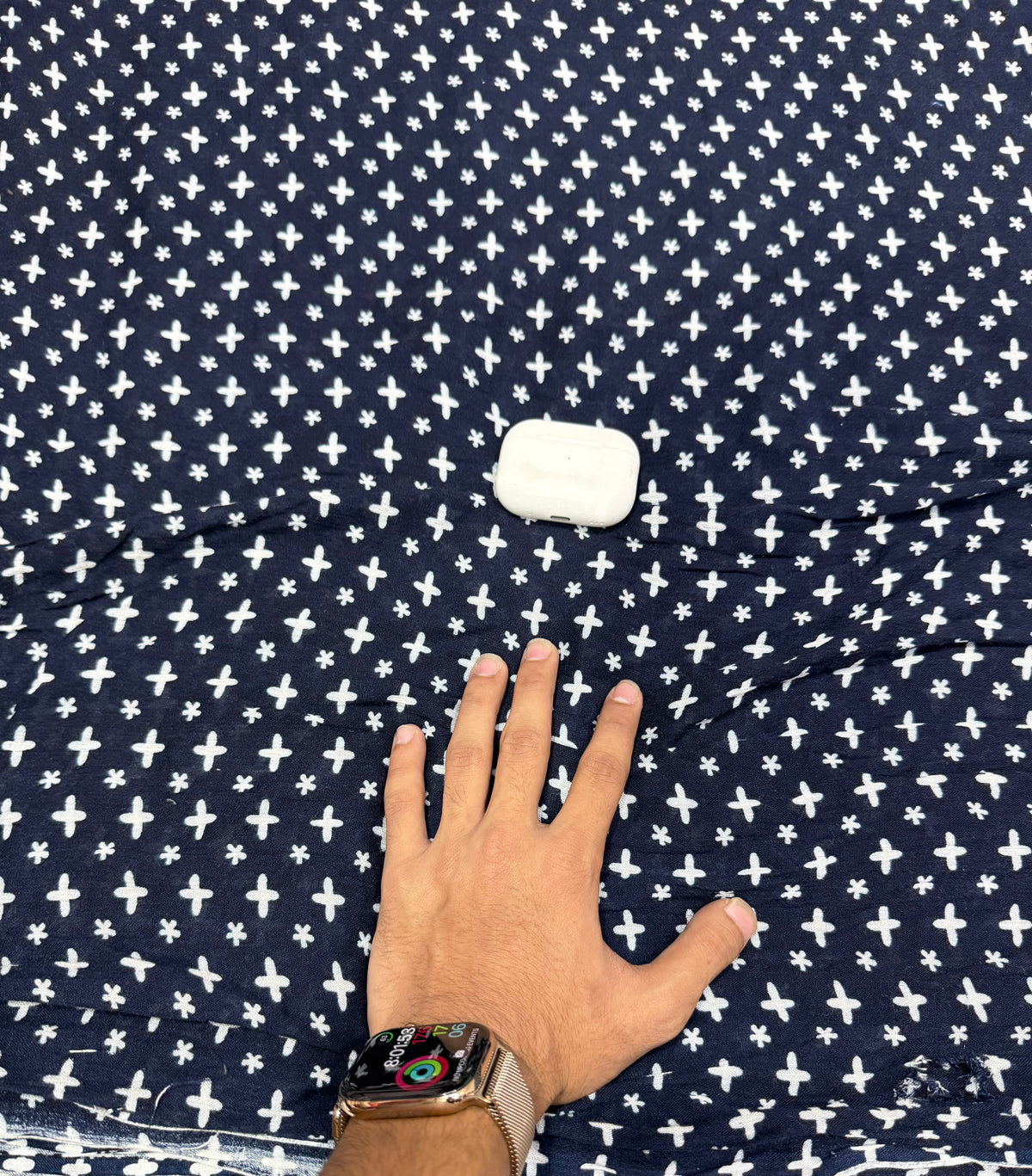 Buy Premium Rayon Navy Blue White Cross Print Fabric
