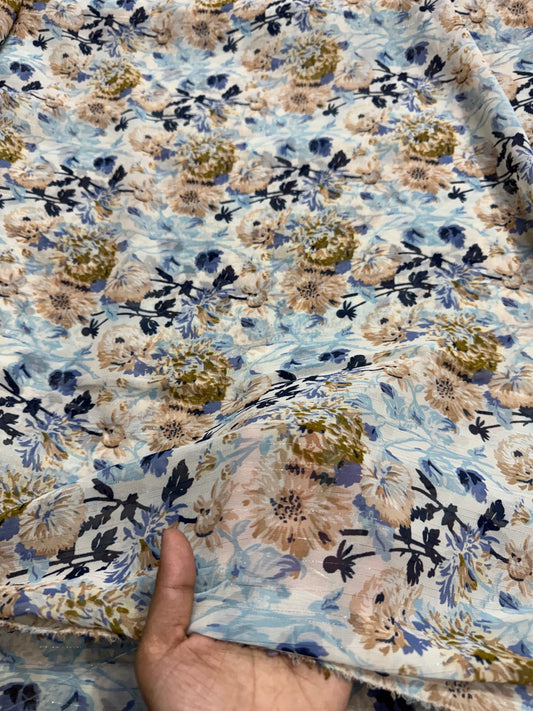 Buy Viscose Georgette Lurex Floral Nude Floral Fabric