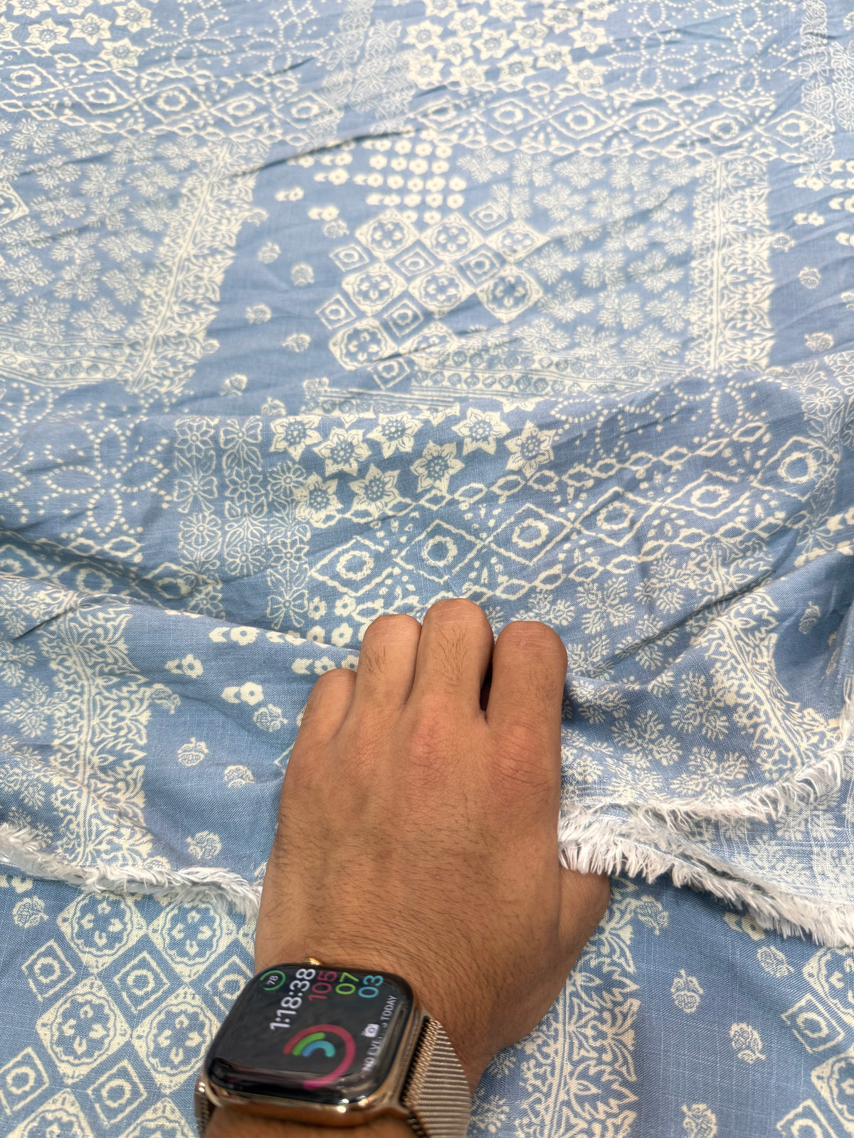 Buy Premium Steel Blue Bandhani Block Printed Viscose Rayon Fabric