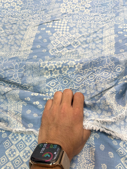 Buy Premium Steel Blue Bandhani Block Printed Viscose Rayon Fabric