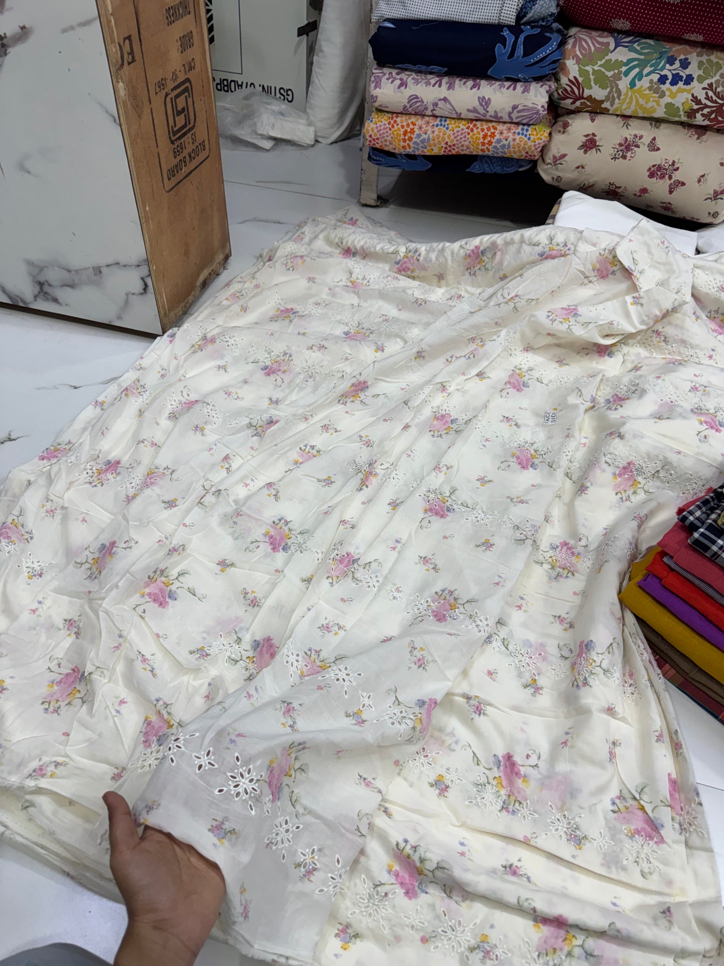 Buy Mul Cotton White Base Watercolour Printed Hakoba Fabric