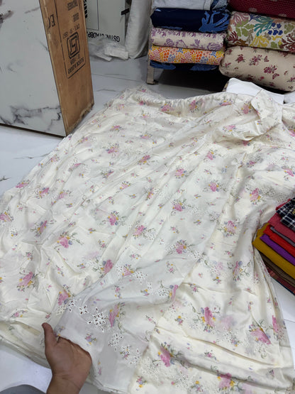 Buy Mul Cotton White Base Watercolour Printed Hakoba Fabric