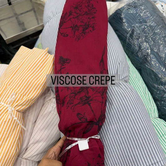 Buy Viscose Chiffon Maroon Base Black Floral Printed Fabric